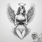 Tattoo sketch angel with a book – tattoo sketch (№1760485488_0, 14.10.2025 23:44) — tattoovalue.net