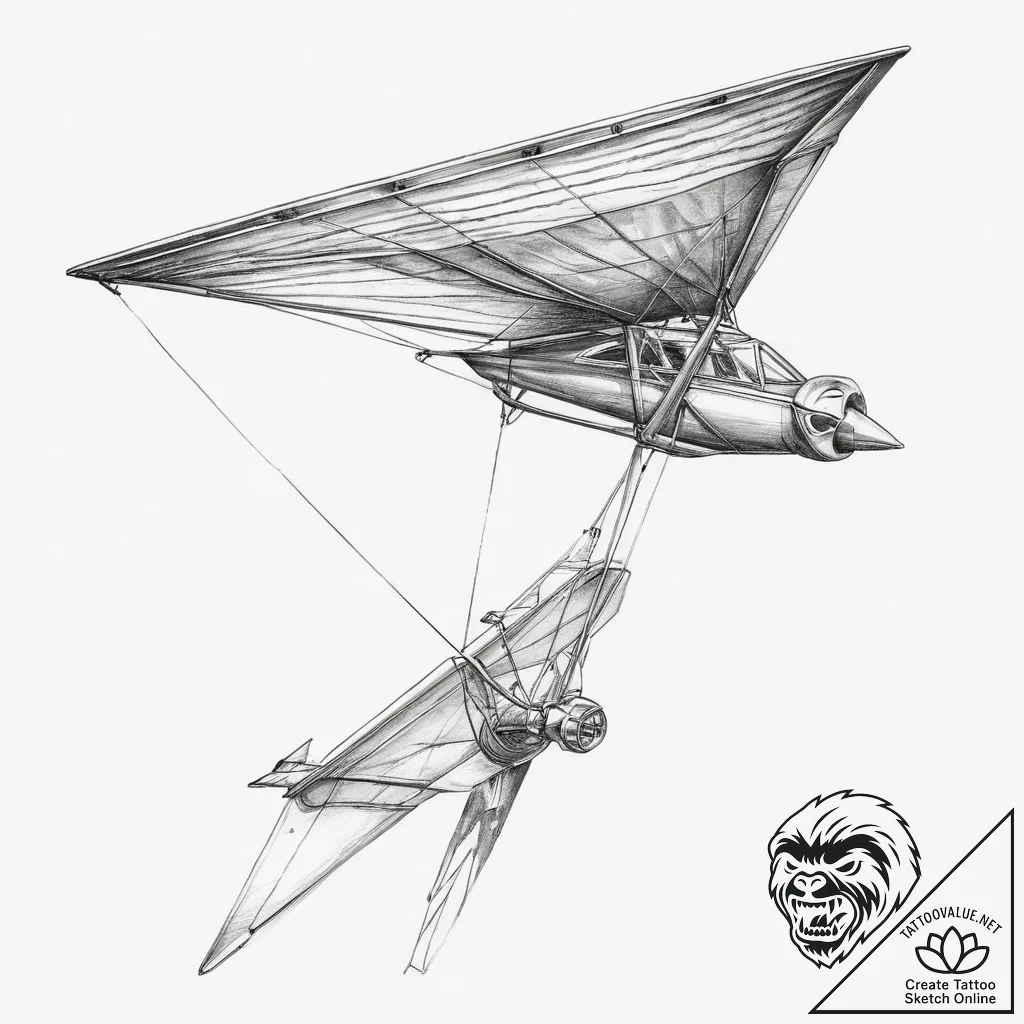 Tattoo sketch hang gliding a person with a gl... - tattoo sketch (№1760485704_0, 14.10.2025 23:48) — tattoovalue.net
