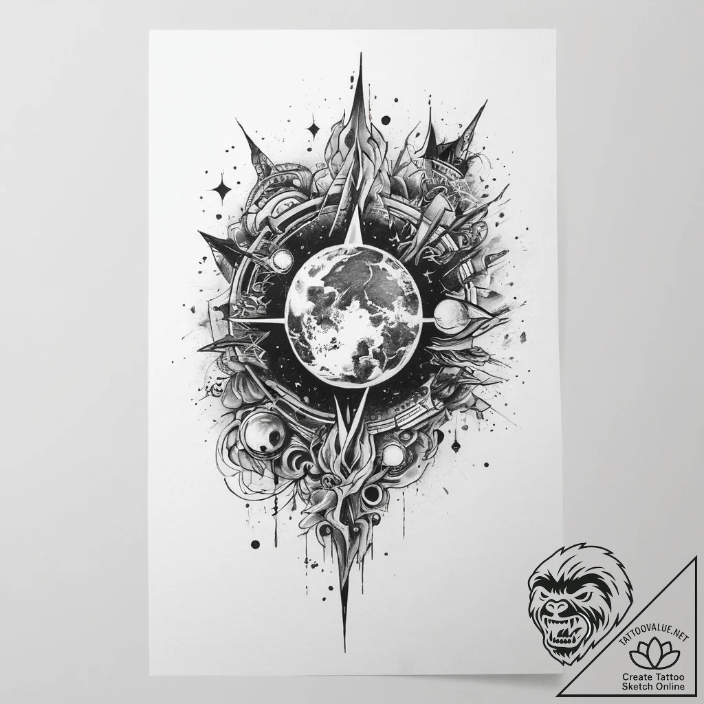 Tattoo sketch cosmic space, tattoo line art,... - tattoo sketch (№1760488104_0, 15.10.2025 00:28) — tattoovalue.net