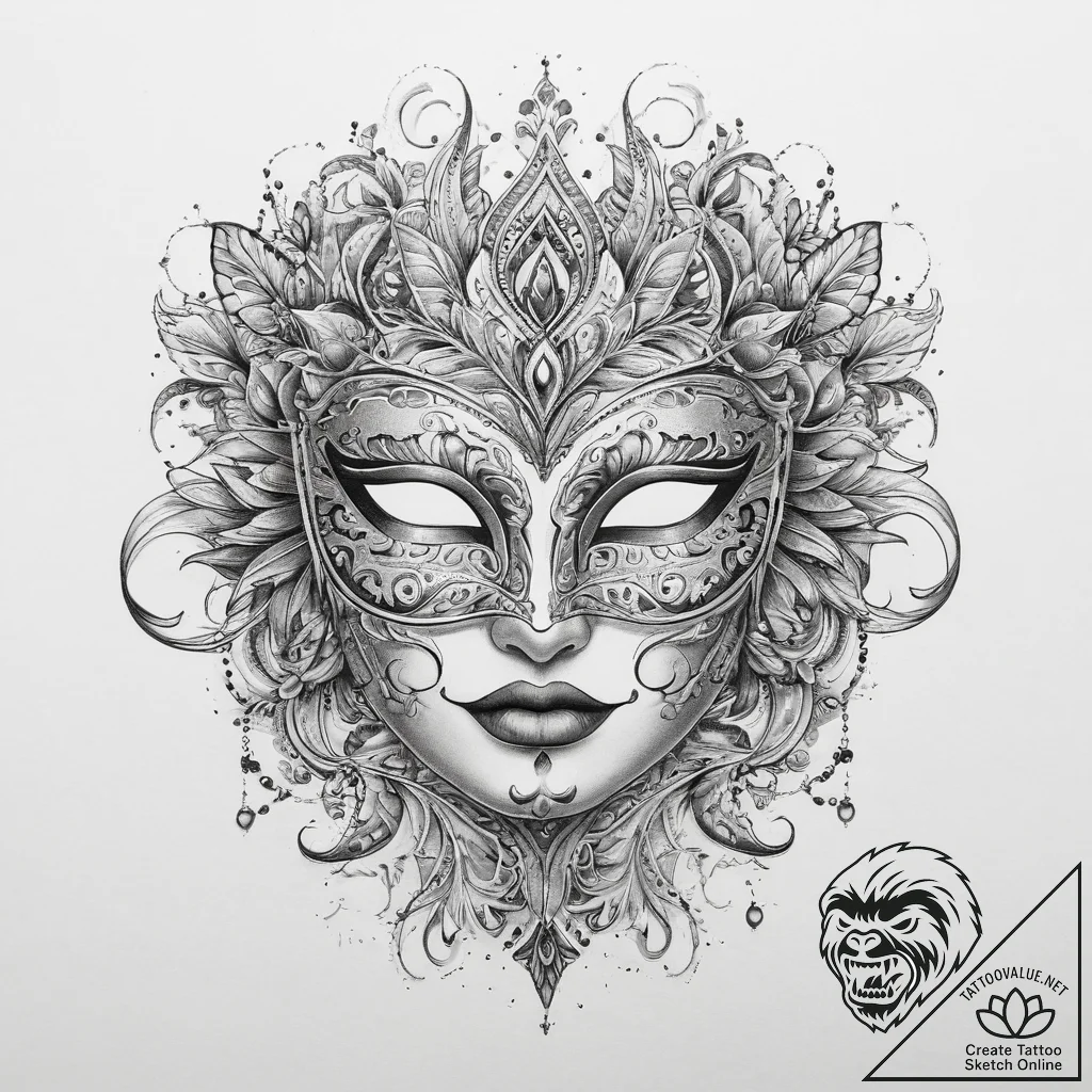 Tattoo sketch masquerade mask tattoo, concept... - tattoo sketch (№1760489624_0, 15.10.2025 00:53) — tattoovalue.net