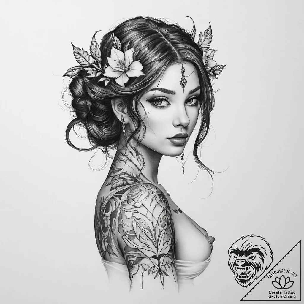 Tattoo sketch nymph tattoo - tattoo sketch (№1760494190_0, 15.10.2025 02:09) — tattoovalue.net