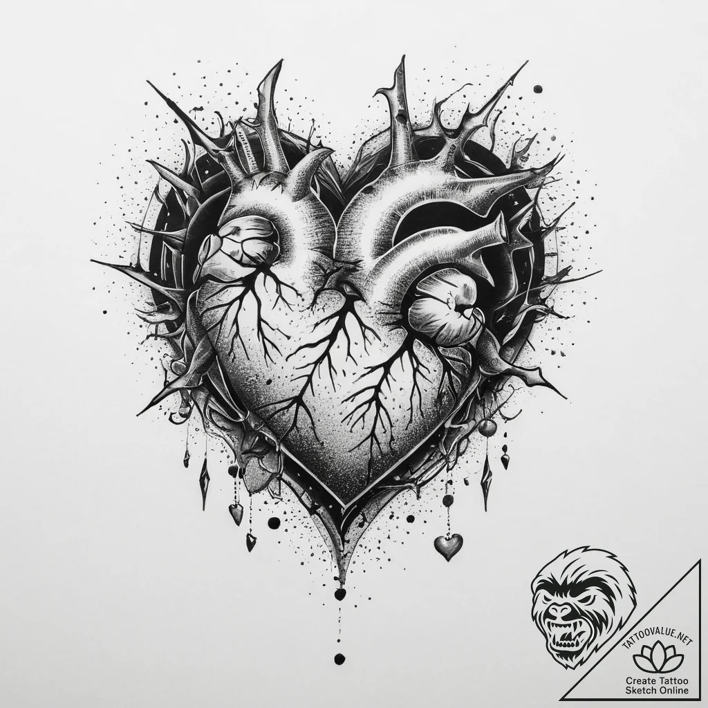 Tattoo sketch scene heart and broken lines, t... - tattoo sketch (№1760494410_0, 15.10.2025 02:13) — tattoovalue.net