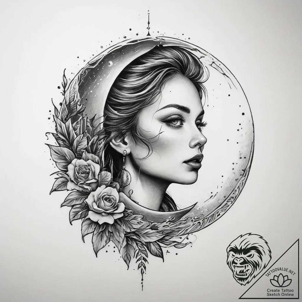 Tattoo sketch moonlight - tattoo sketch (№1760494845_0, 15.10.2025 02:20) — tattoovalue.net