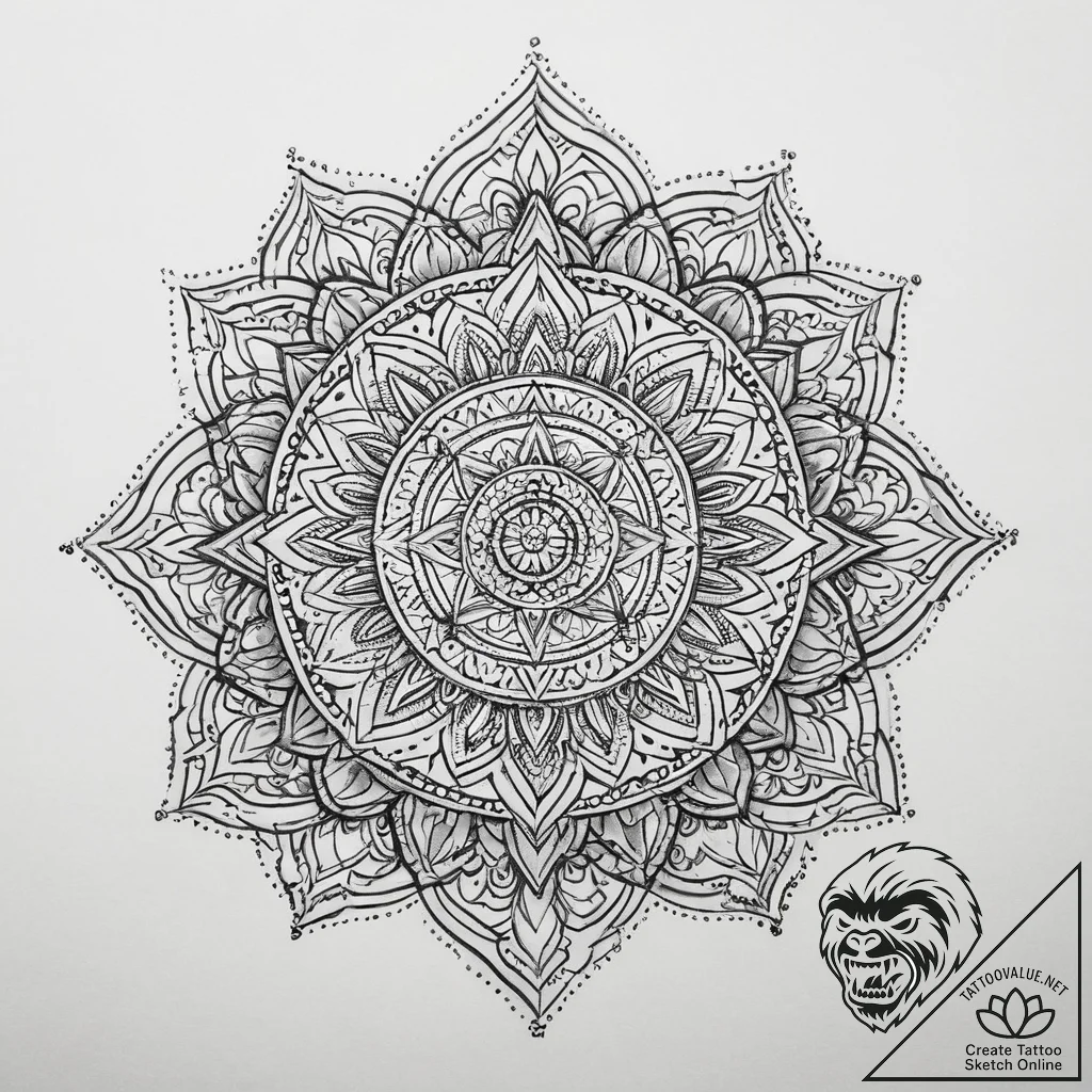 Tattoo sketch mandala with sacred symbols, co... - tattoo sketch (№1760499707_0, 15.10.2025 03:41) — tattoovalue.net