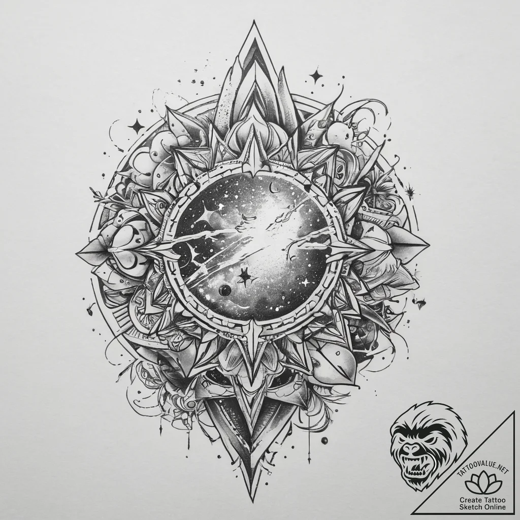 Tattoo sketch cosmic land, tattoo drawing out... - tattoo sketch (№1760500144_0, 15.10.2025 03:49) — tattoovalue.net