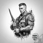Tattoo sketch soldier with a scissors – tattoo sketch (№1760504079_0, 15.10.2025 04:54) — tattoovalue.net