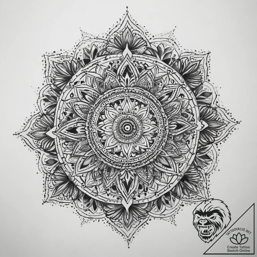 Tattoo sketch intricate mandala, concept art... - tattoo sketch (№1760504297_0, 15.10.2025 04:58) — tattoovalue.net