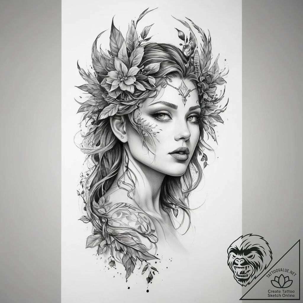 Tattoo sketch dryad tattoo - tattoo sketch (№1760504735_0, 15.10.2025 05:05) — tattoovalue.net
