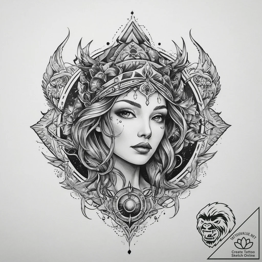 Tattoo sketch cosmic scene, ink illustration... - tattoo sketch (№1760505395_0, 15.10.2025 05:16) — tattoovalue.net