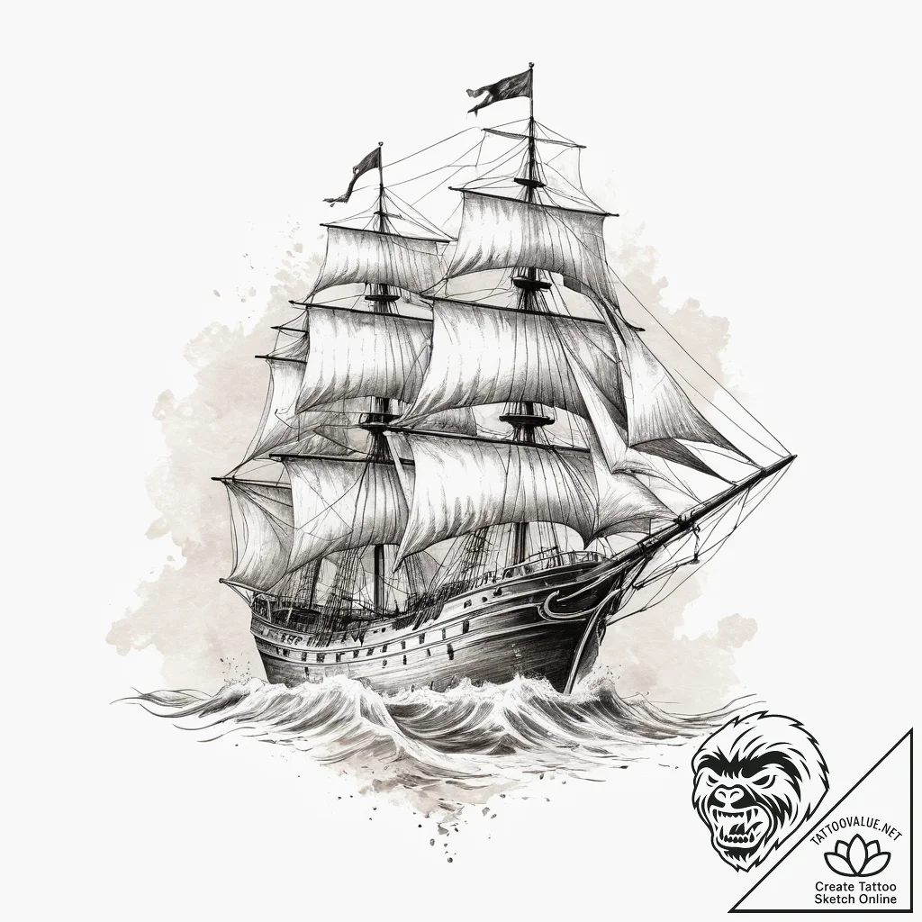Tattoo sketch sailing ship, ink illustration... - tattoo sketch (№1760505614_0, 15.10.2025 05:20) — tattoovalue.net