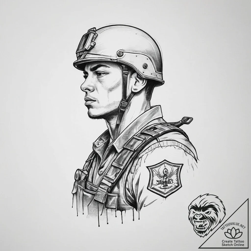 Tattoo sketch soldier with a car, tattoo flas... - tattoo sketch (№1760506050_0, 15.10.2025 05:27) — tattoovalue.net