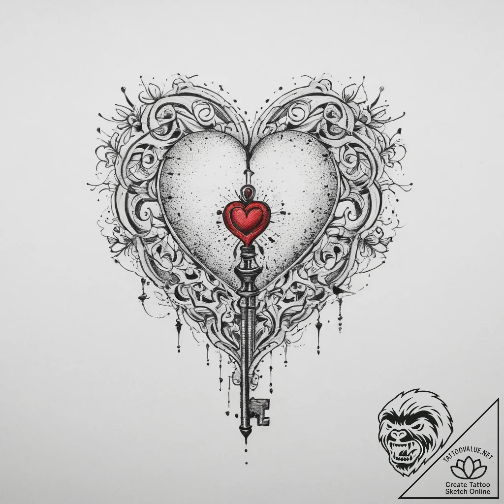Tattoo sketch heart with a key, tattoo sketch... - tattoo sketch (№1760509617_0, 15.10.2025 06:26) — tattoovalue.net