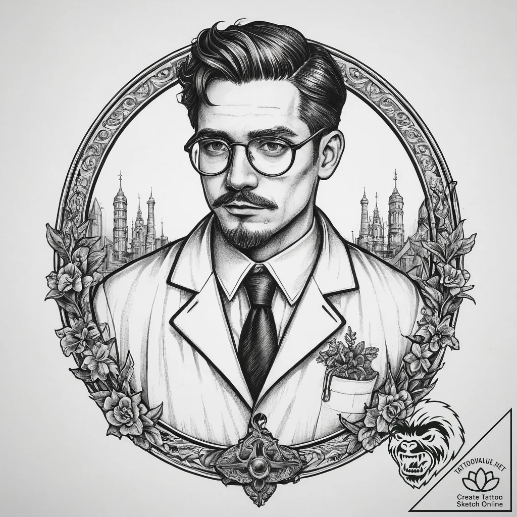 Tattoo sketch chemist a person with a lab coa... - tattoo sketch (№1760509836_0, 15.10.2025 06:30) — tattoovalue.net