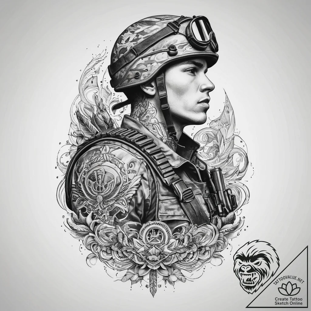 Tattoo sketch soldier with a letter, tattoo f... - tattoo sketch (№1760510924_0, 15.10.2025 06:48) — tattoovalue.net