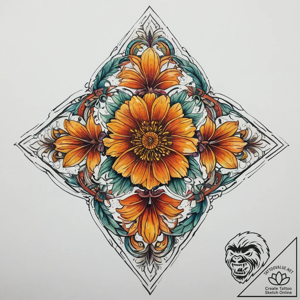Tattoo sketch marigold, tattoo flash sheet de... - tattoo sketch (№1760512891_0, 15.10.2025 07:21) — tattoovalue.net