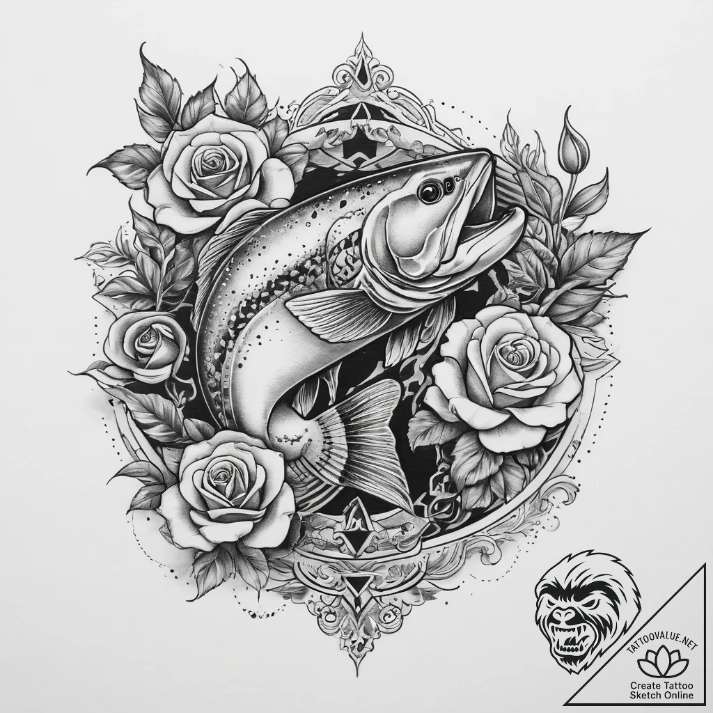 Tattoo sketch trout, concept art for tattoo,... - tattoo sketch (№1760513545_0, 15.10.2025 07:32) — tattoovalue.net
