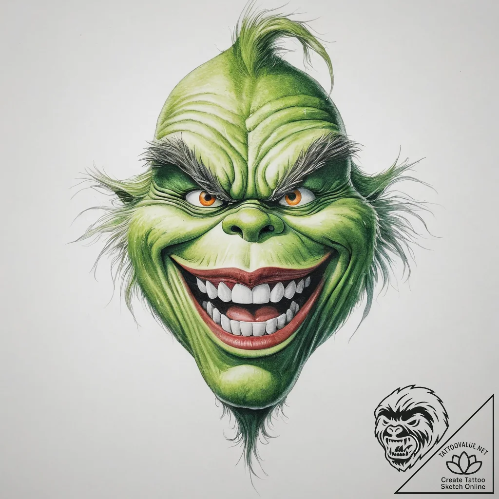 Tattoo sketch the grinch with a mouth - tattoo sketch (№1760514851_0, 15.10.2025 07:54) — tattoovalue.net