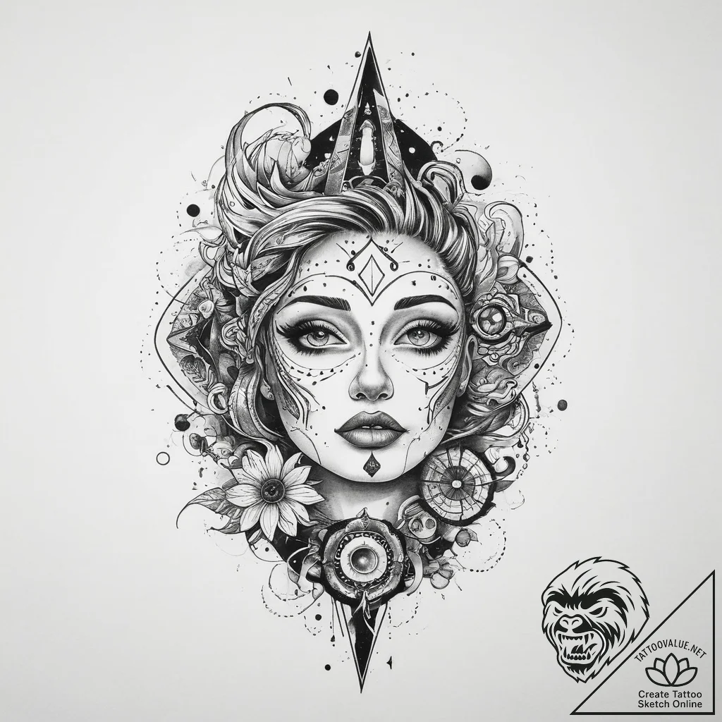 Tattoo sketch cosmic tale, tattoo sketch desi... - tattoo sketch (№1760515504_0, 15.10.2025 08:05) — tattoovalue.net