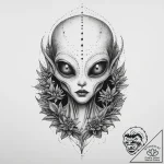 Tattoo sketch alien with a plant, tattoo line… – tattoo sketch (№1760517478_0, 15.10.2025 08:37) — tattoovalue.net