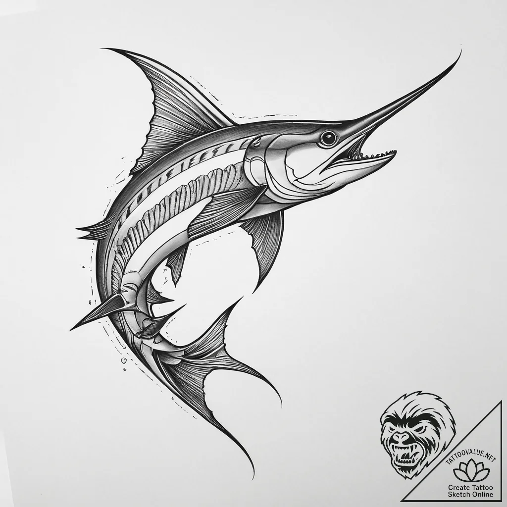 Tattoo sketch swordfish, tattoo line art, bla... - tattoo sketch (№1760517916_0, 15.10.2025 08:45) — tattoovalue.net