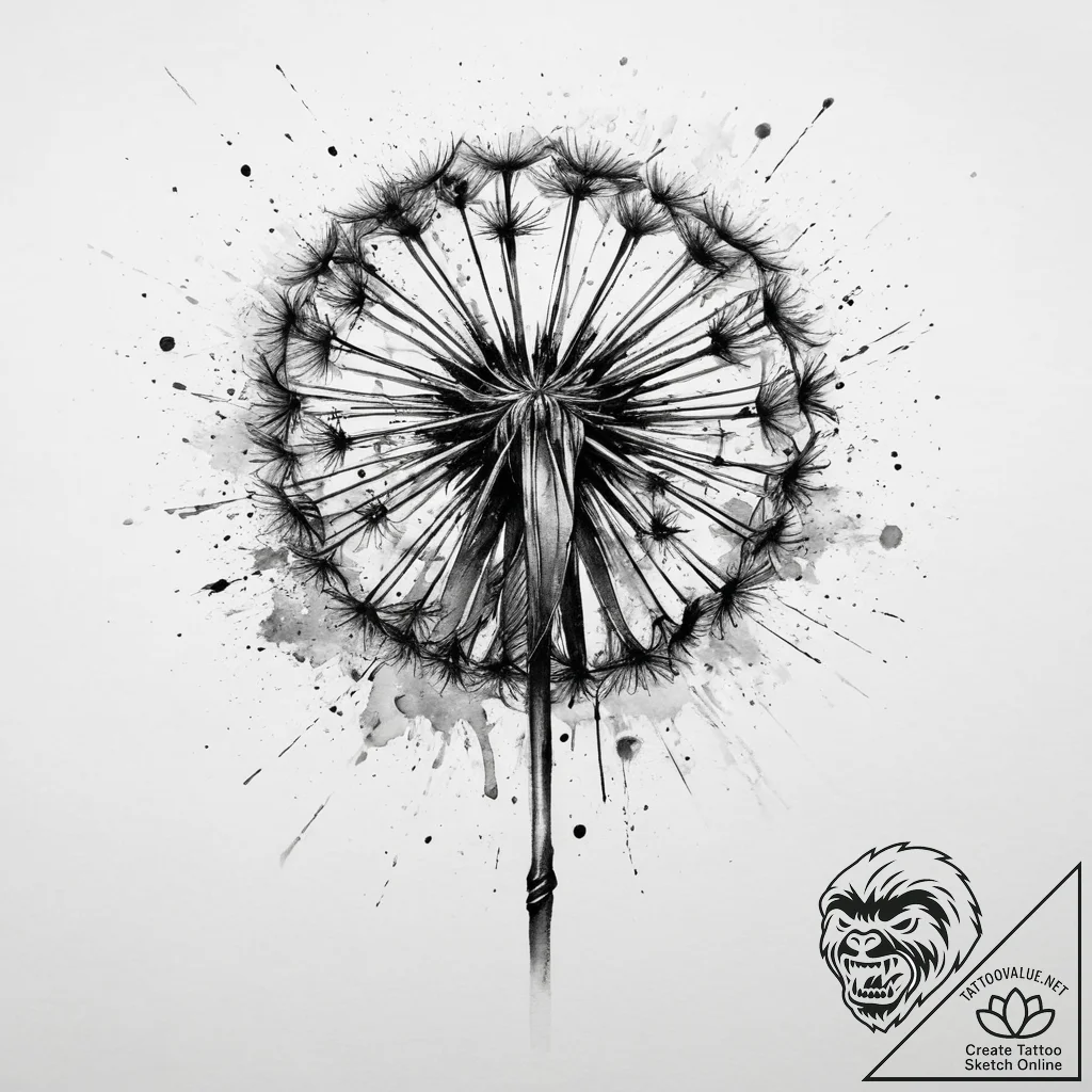 Tattoo sketch dandelion, concept art for tatt... - tattoo sketch (№1760519755_0, 15.10.2025 09:15) — tattoovalue.net