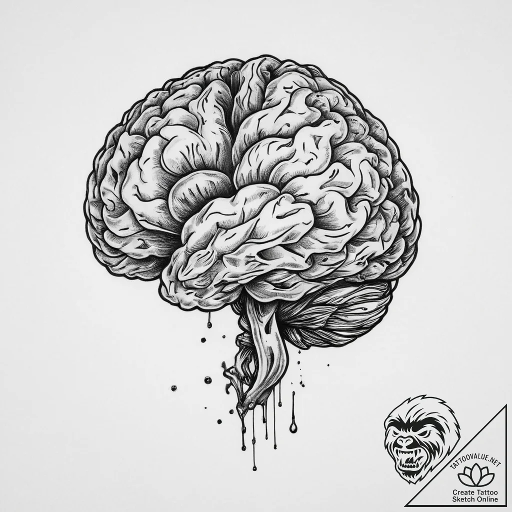 Tattoo sketch brain, ink illustration for tat... - tattoo sketch (№1760522576_0, 15.10.2025 10:02) — tattoovalue.net