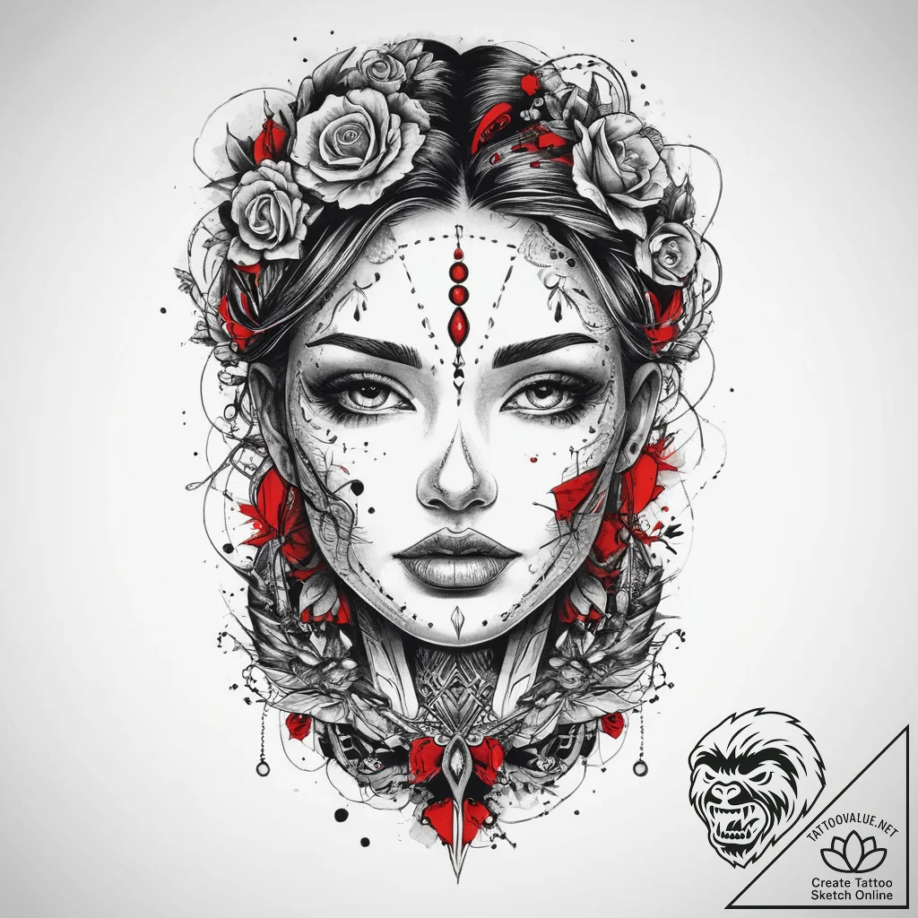 Tattoo sketch face, concept art for tattoo, t... - tattoo sketch (№1760524098_0, 15.10.2025 10:28) — tattoovalue.net
