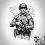 Tattoo sketch soldier with a map – tattoo sketch (№1760524747_0, 15.10.2025 10:39) — tattoovalue.net