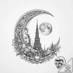 Tattoo sketch historical landmark with a moon – tattoo sketch (№1760532583_0, 15.10.2025 12:49) — tattoovalue.net