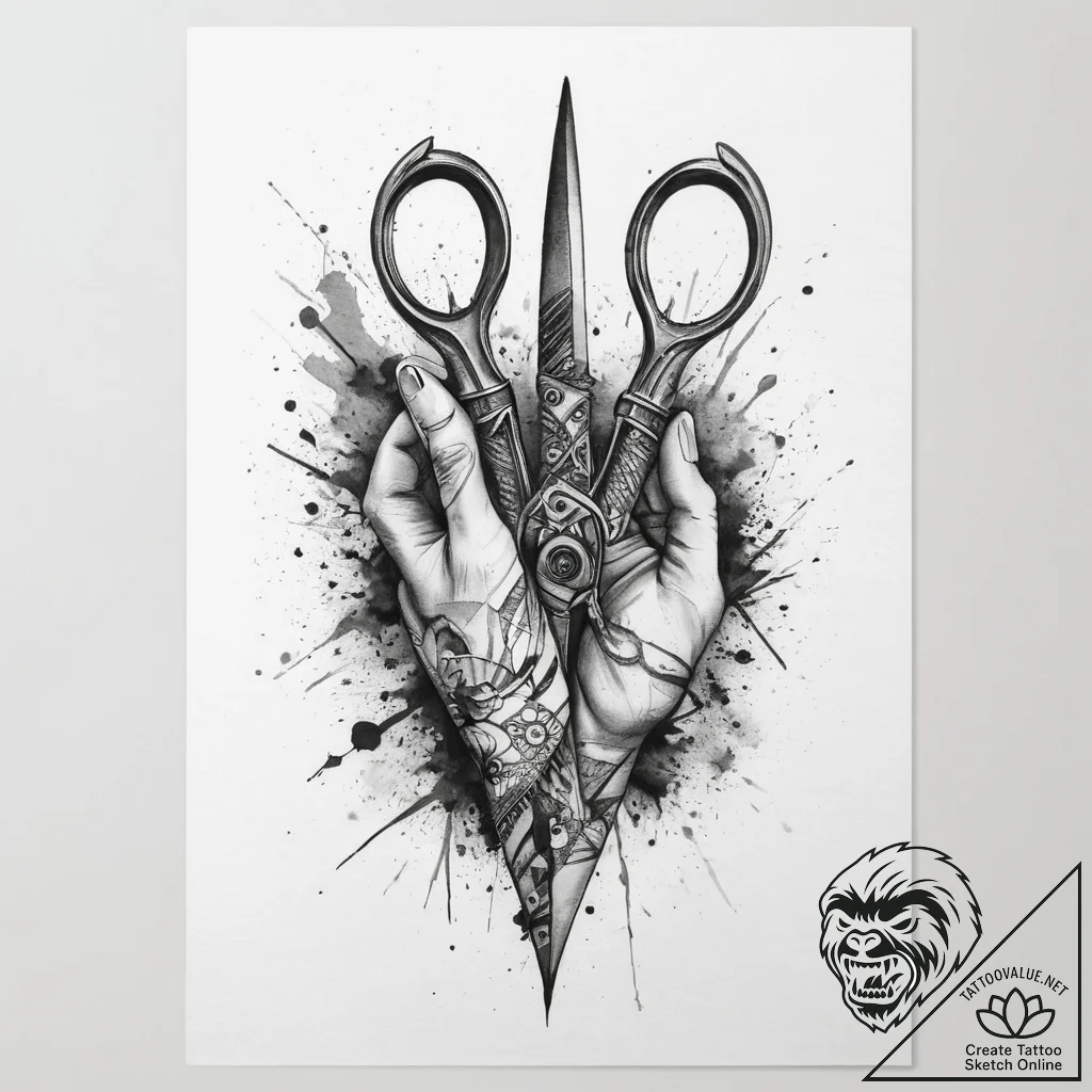 Tattoo sketch hands with a scissors, tattoo s... - tattoo sketch (№1760534981_0, 15.10.2025 13:29) — tattoovalue.net