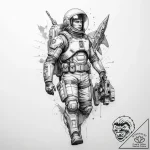 Tattoo sketch soldier with a spacecraft – tattoo sketch (№1760536063_0, 15.10.2025 13:47) — tattoovalue.net