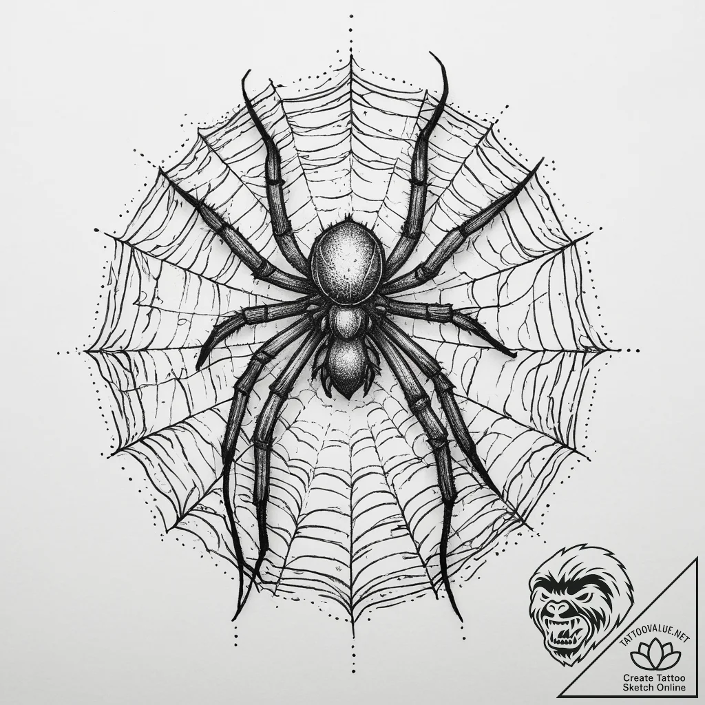 Tattoo sketch spider on a web, tattoo flash s... - tattoo sketch (№1760536928_0, 15.10.2025 14:02) — tattoovalue.net