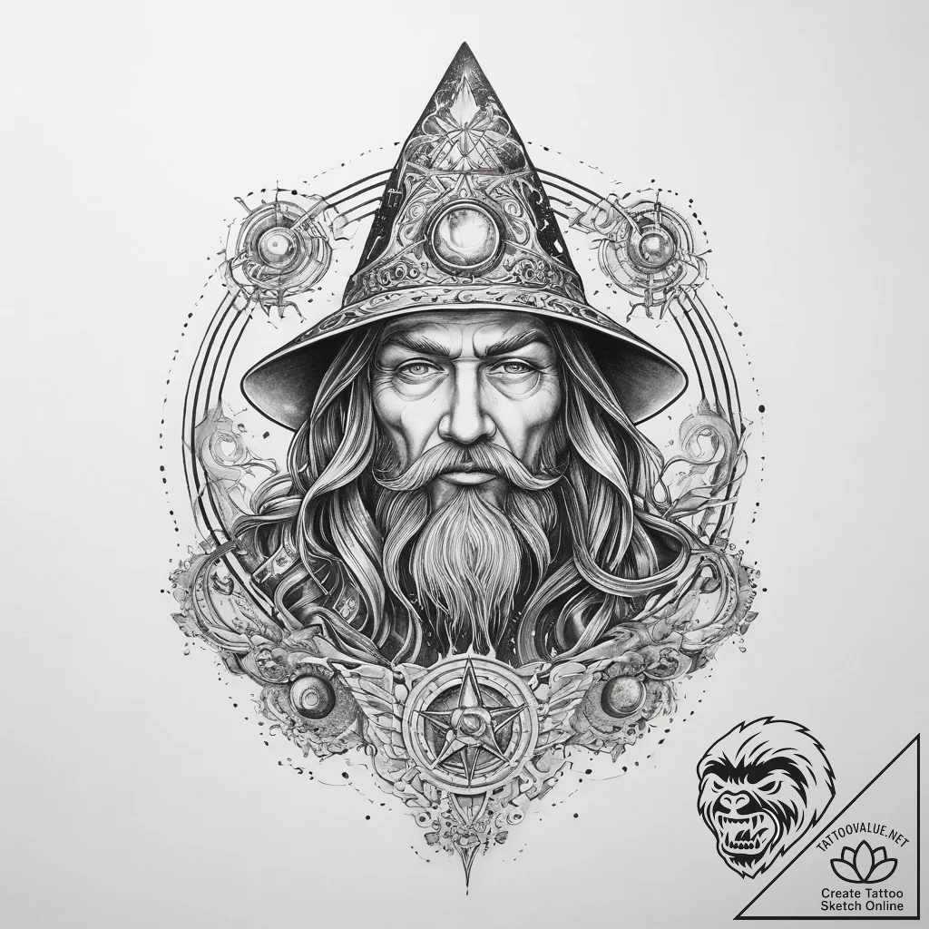 Tattoo sketch cosmic wizard - tattoo sketch (№1760538235_0, 15.10.2025 14:23) — tattoovalue.net