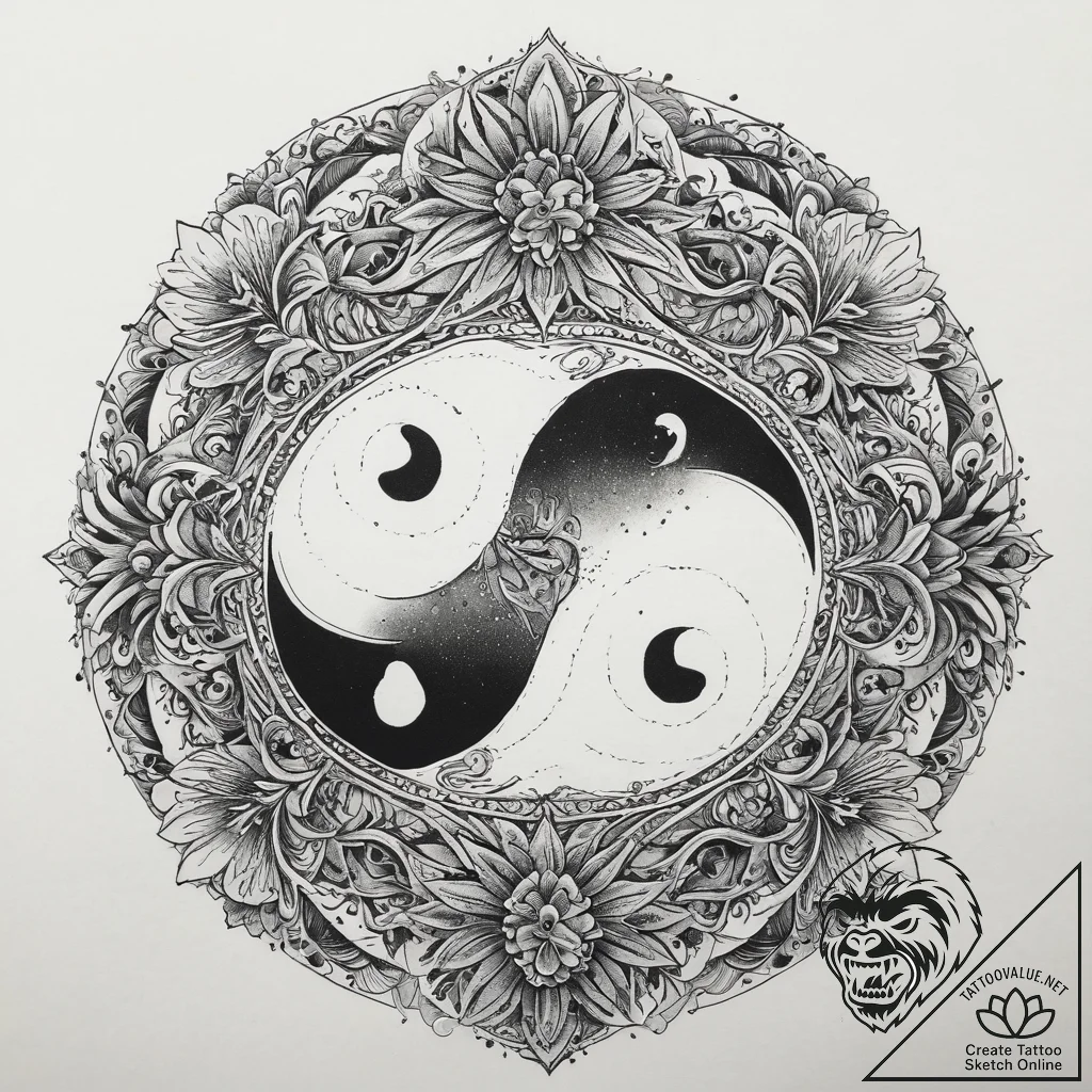 Tattoo sketch yin and yang with hands, tattoo... - tattoo sketch (№1760540398_0, 15.10.2025 14:59) — tattoovalue.net