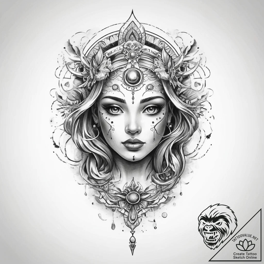 Tattoo sketch cosmic spirit - tattoo sketch (№1760541048_0, 15.10.2025 15:10) — tattoovalue.net