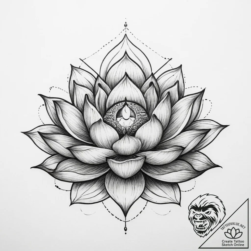 Tattoo sketch lotus flower with a third eye - tattoo sketch (№1760541264_0, 15.10.2025 15:14) — tattoovalue.net
