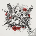 птицы, tattoo flash sheet design, clean lines… – tattoo sketch (№1760543218_0, 15.10.2025 15:46) — tattoovalue.net