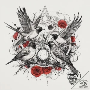 птицы, tattoo flash sheet design, clean lines… – tattoo sketch (№1760543218_0, 15.10.2025 15:46) — tattoovalue.net