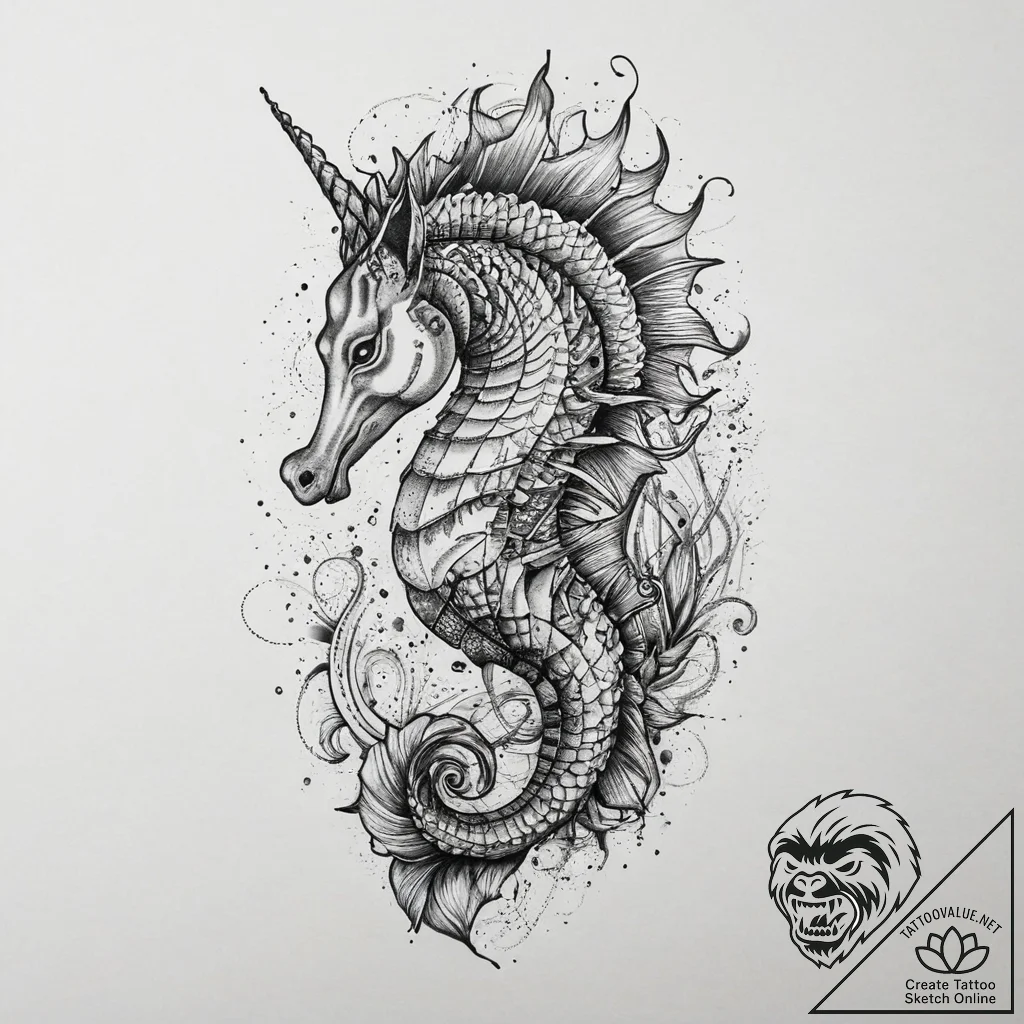 Tattoo sketch hippocampus fish, tattoo drawin... - tattoo sketch (№1760543868_0, 15.10.2025 15:57) — tattoovalue.net