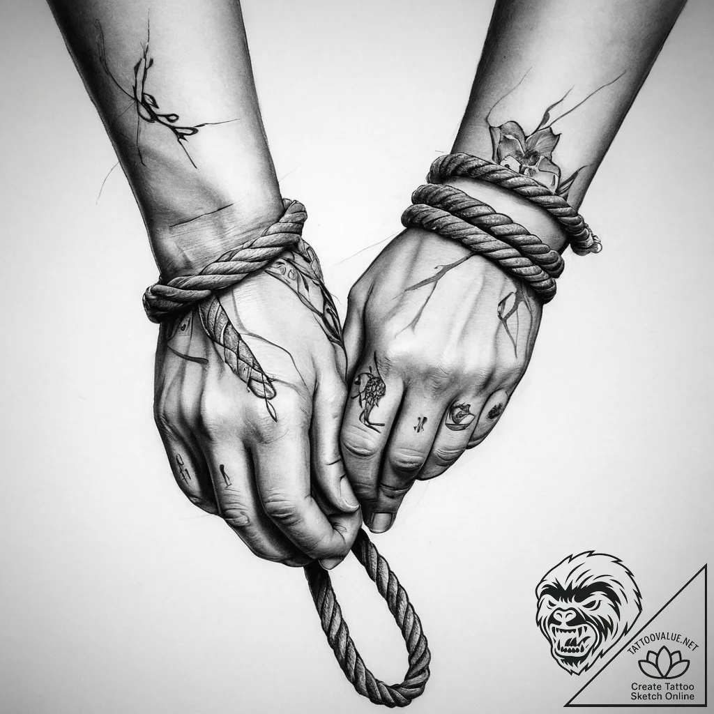 Tattoo sketch hands with a rope, artistic tat... - tattoo sketch (№1760544085_0, 15.10.2025 16:01) — tattoovalue.net