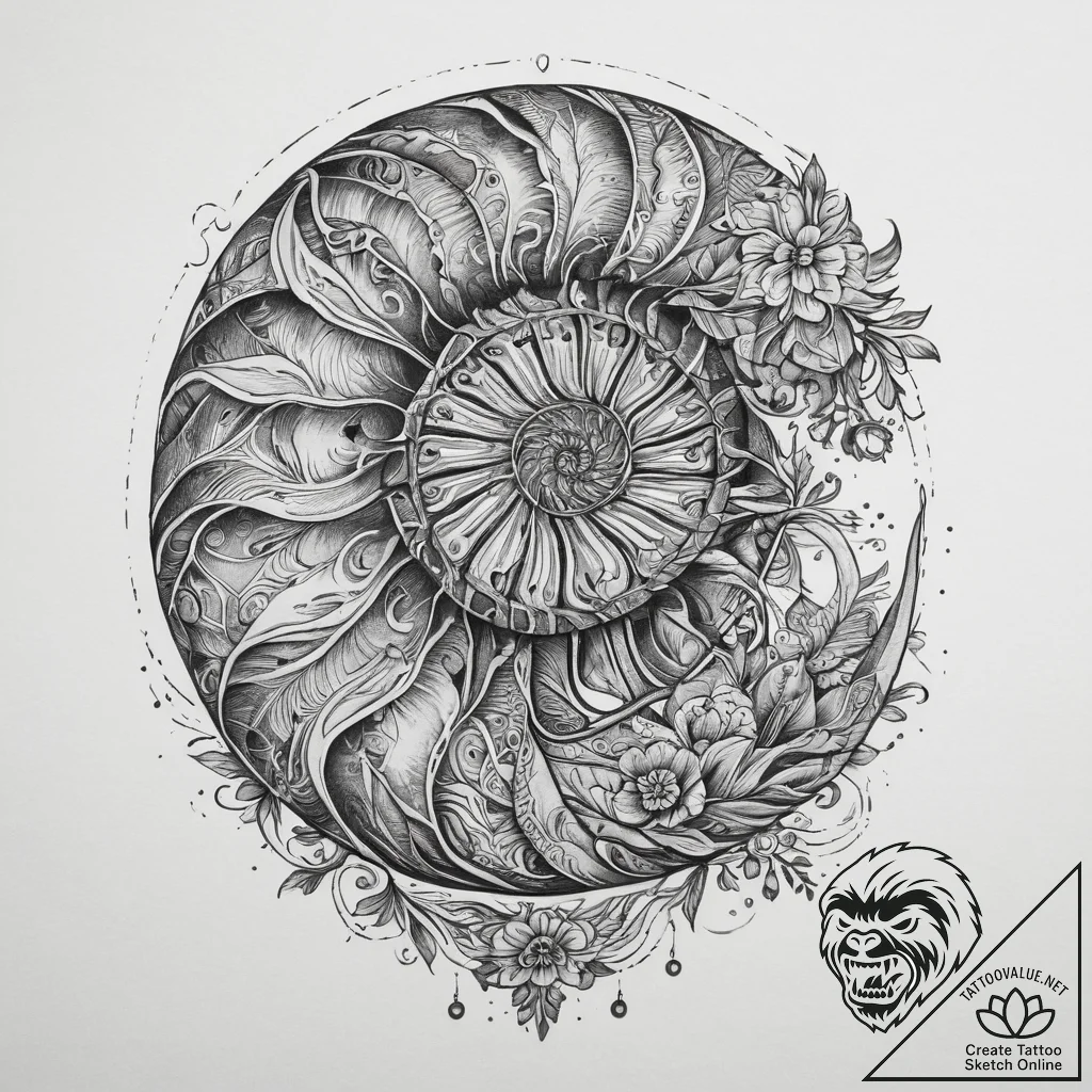 Tattoo sketch ammonite, tattoo drawing outlin... - tattoo sketch (№1760546276_0, 15.10.2025 16:37) — tattoovalue.net