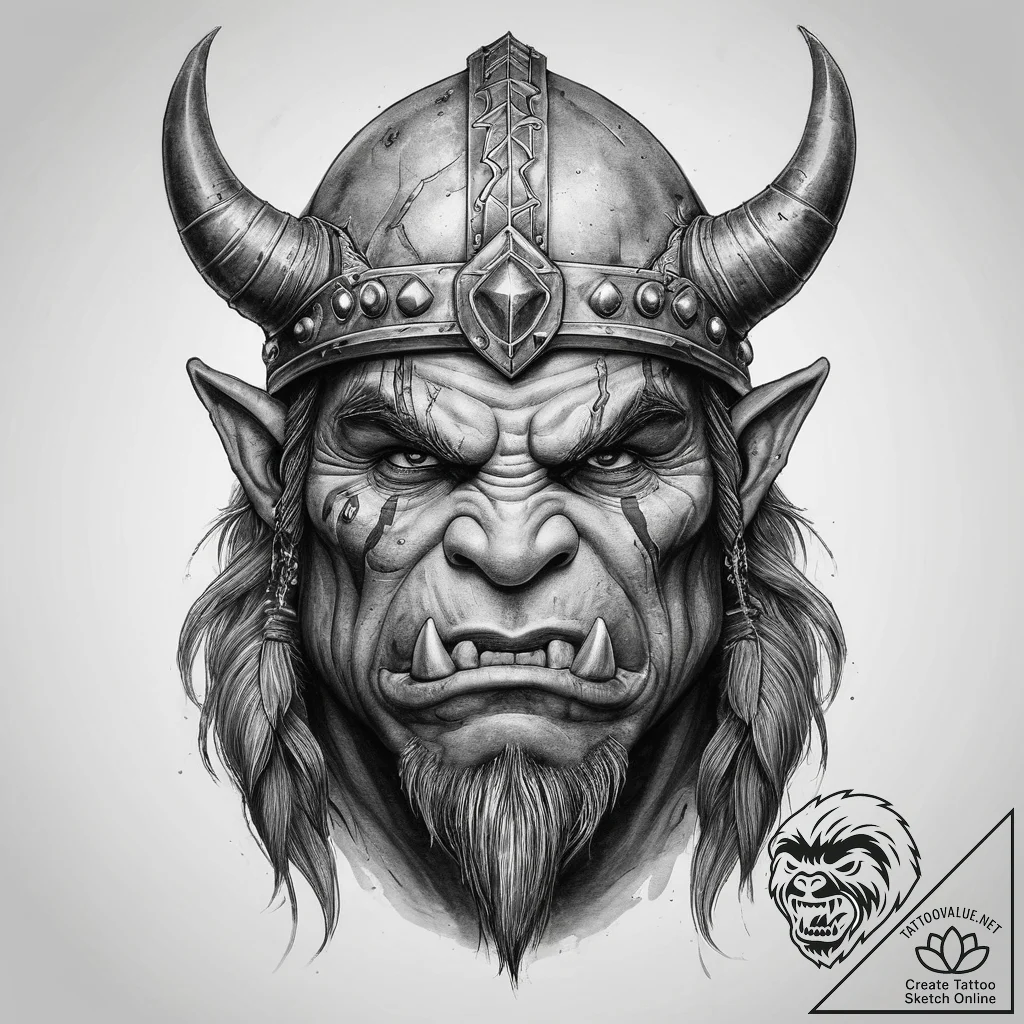 Tattoo sketch orc chieftain power, tattoo ske... - tattoo sketch (№1760547575_0, 15.10.2025 16:59) — tattoovalue.net