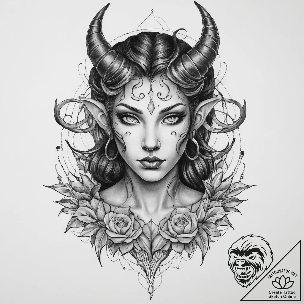 Tattoo sketch tiefling, tattoo flash sheet de... - tattoo sketch (№1760547791_0, 15.10.2025 17:03) — tattoovalue.net