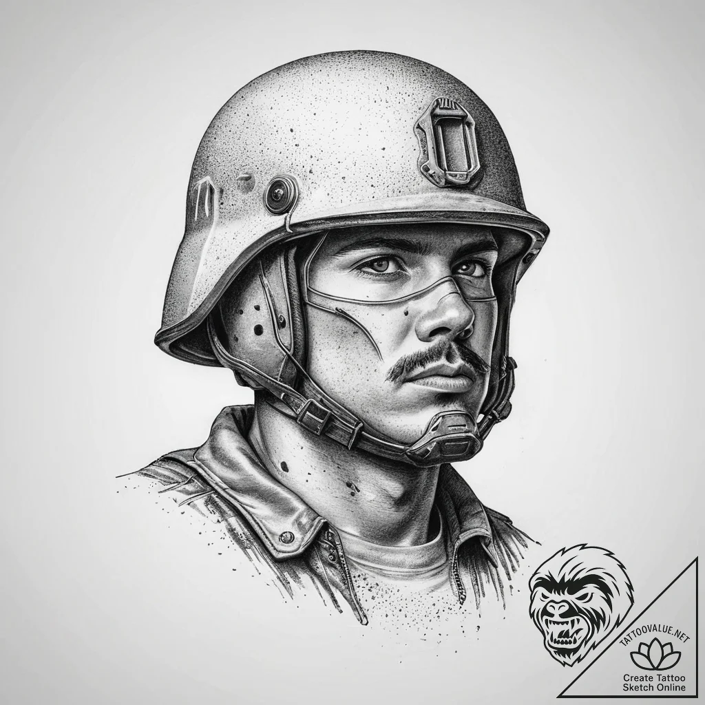 Tattoo sketch soldier with a helmet, tattoo l... - tattoo sketch (№1760550406_0, 15.10.2025 17:46) — tattoovalue.net