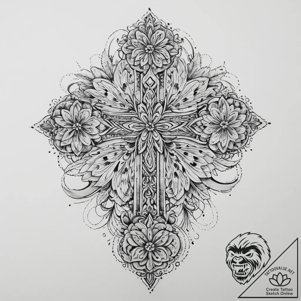 Flowers, concept art for tattoo, ornamental t... - tattoo sketch (№1760551488_0, 15.10.2025 18:04) — tattoovalue.net