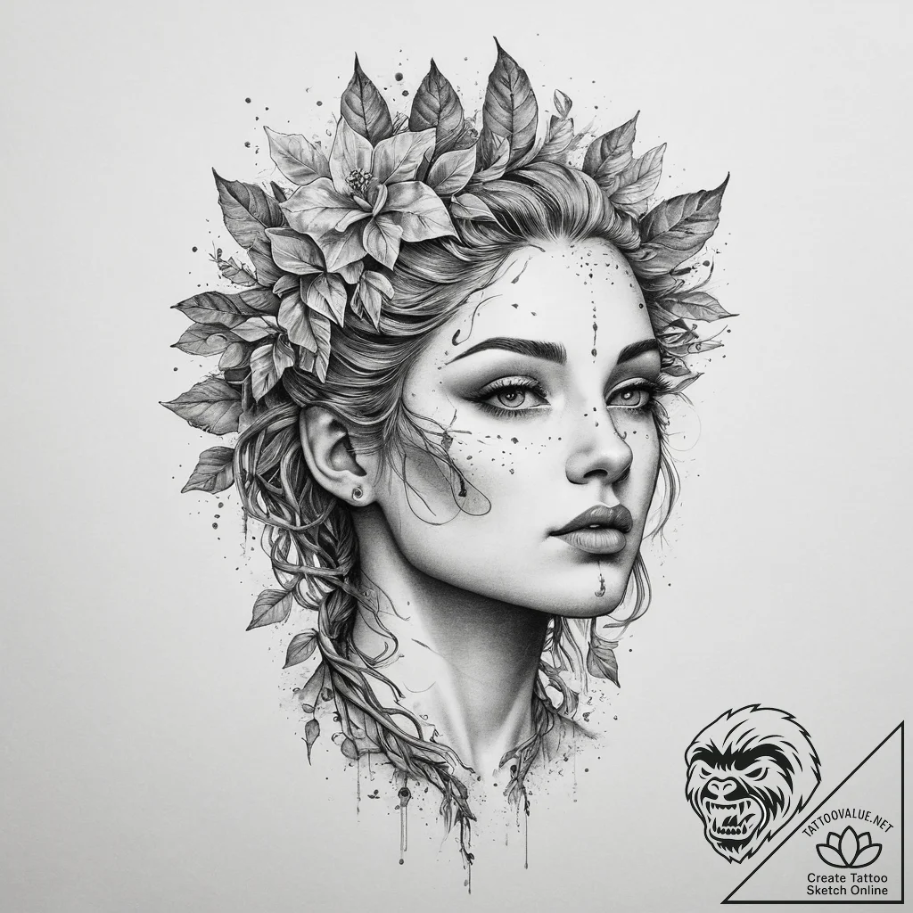 Tattoo sketch dryad with roots, concept art f... - tattoo sketch (№1760553012_0, 15.10.2025 18:30) — tattoovalue.net