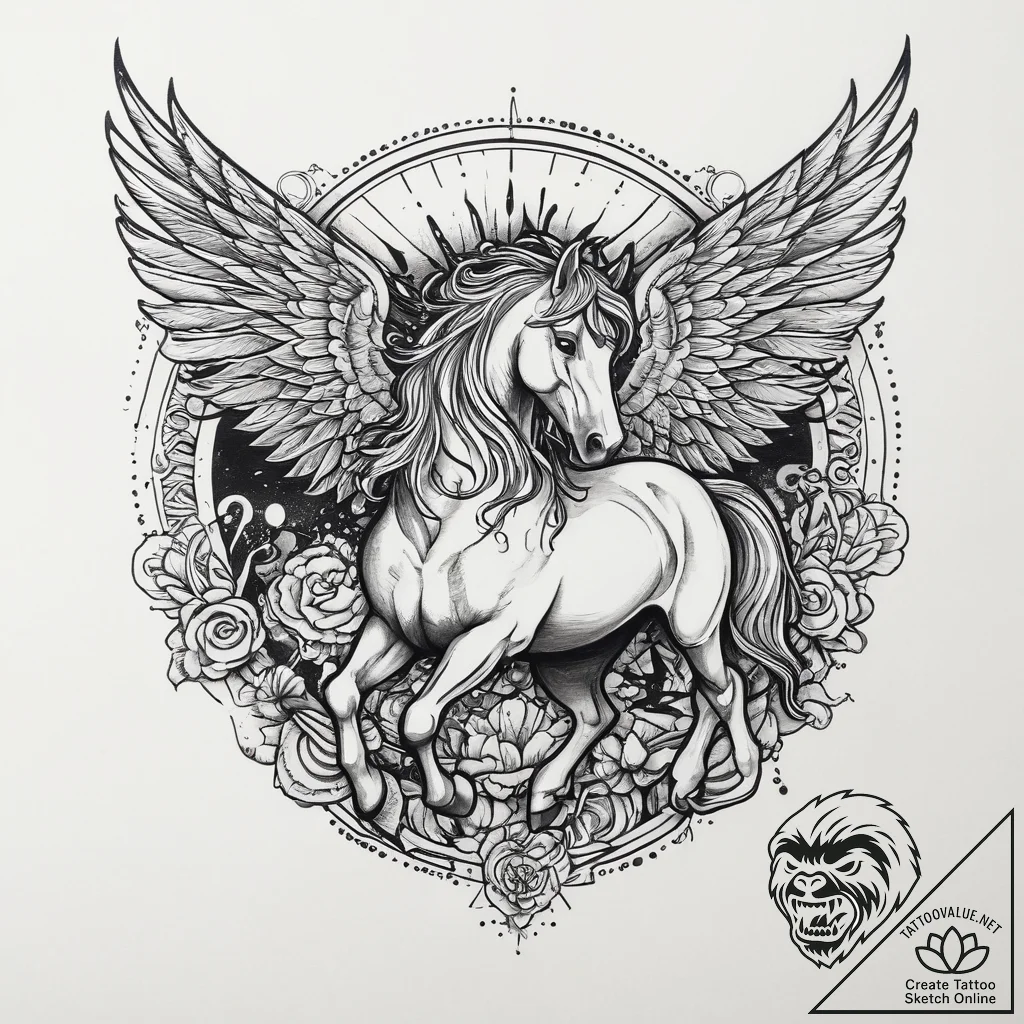 Tattoo sketch pegasus tattoo, tattoo flash sh... - tattoo sketch (№1760554098_0, 15.10.2025 18:48) — tattoovalue.net