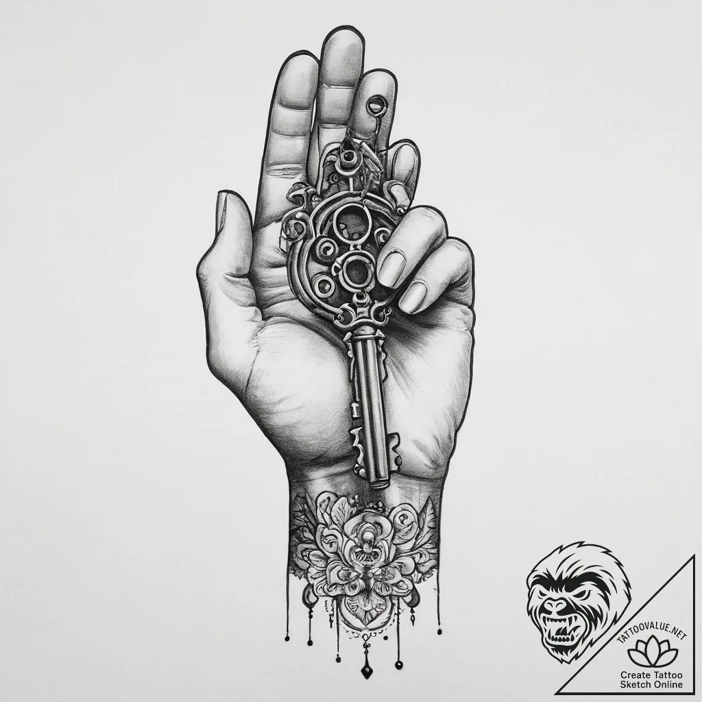 Tattoo sketch hands with a key, tattoo drawin... - tattoo sketch (№1760555185_0, 15.10.2025 19:06) — tattoovalue.net