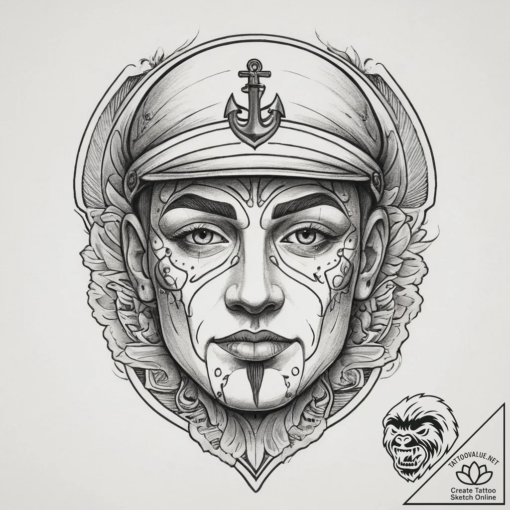 Tattoo sketch face, ink illustration for tatt... - tattoo sketch (№1760556278_0, 15.10.2025 19:24) — tattoovalue.net