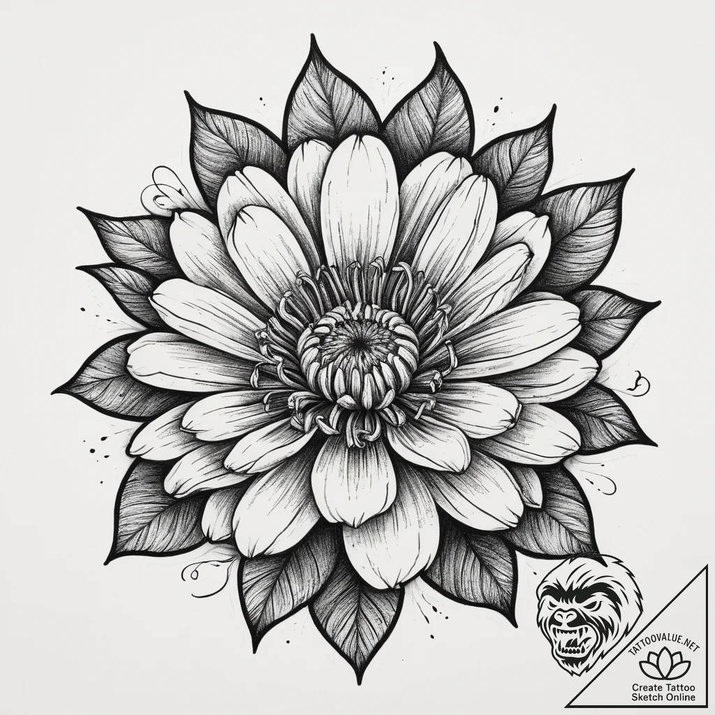 Tattoo sketch zinnia, tattoo flash sheet desi... - tattoo sketch (№1760558671_0, 15.10.2025 20:04) — tattoovalue.net
